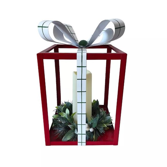 St. Nicholas Square Large Red LED Lantern Christmas Table Décor - Picture 2 of 3